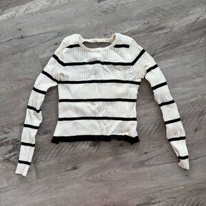 Zara Black and Cream Striped Backless Long Sleeve Top